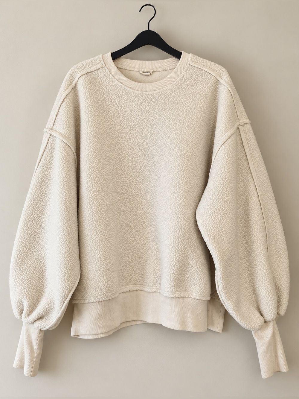 Pilcro Anthropologie Off White Sherpa Pullover Sweatshirt Balloon Sleeve M #2648